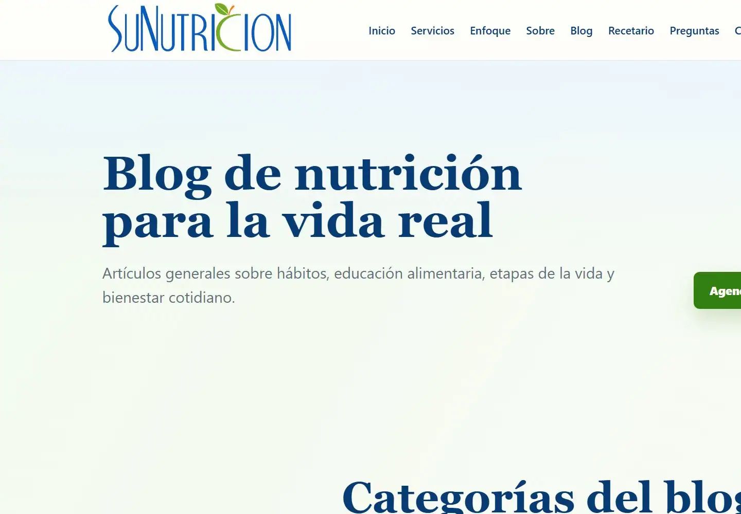 Blog de Sunutricion en vista de escritorio